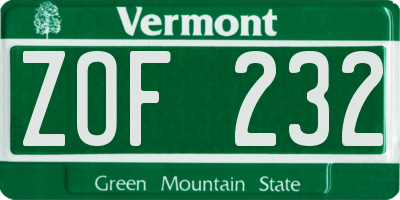 VT license plate ZOF232