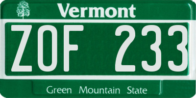VT license plate ZOF233