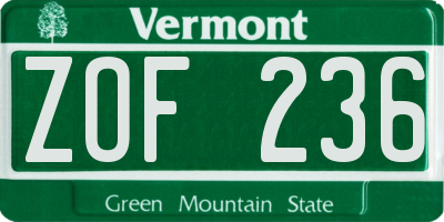 VT license plate ZOF236