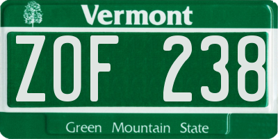 VT license plate ZOF238