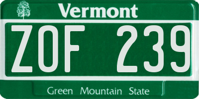 VT license plate ZOF239