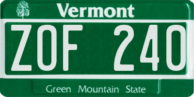 VT license plate ZOF240