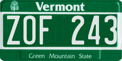 VT license plate ZOF243