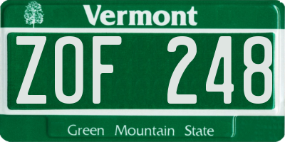 VT license plate ZOF248