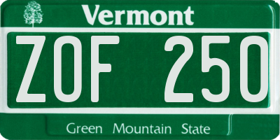 VT license plate ZOF250