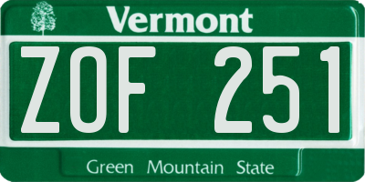 VT license plate ZOF251