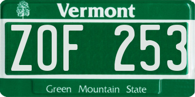 VT license plate ZOF253