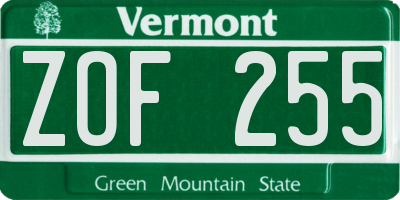 VT license plate ZOF255
