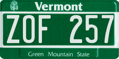 VT license plate ZOF257