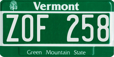 VT license plate ZOF258