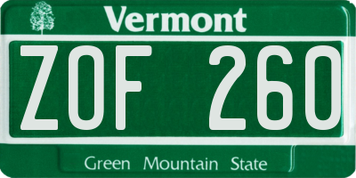 VT license plate ZOF260
