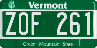 VT license plate ZOF261