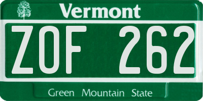VT license plate ZOF262