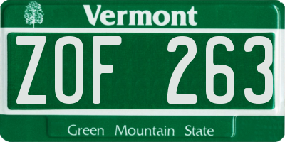 VT license plate ZOF263