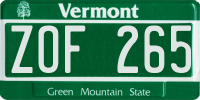 VT license plate ZOF265