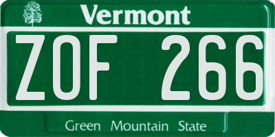 VT license plate ZOF266