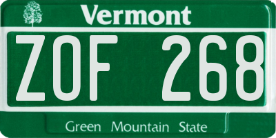 VT license plate ZOF268