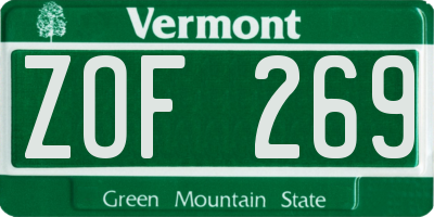 VT license plate ZOF269