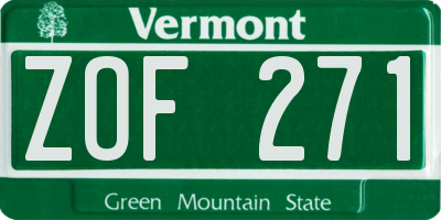 VT license plate ZOF271