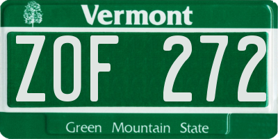 VT license plate ZOF272