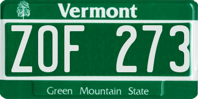VT license plate ZOF273