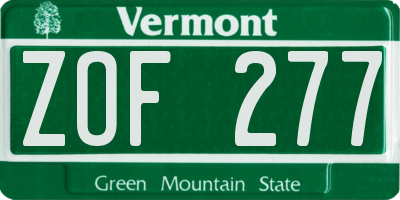 VT license plate ZOF277