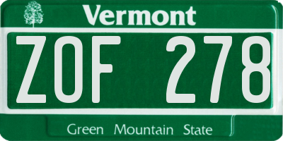 VT license plate ZOF278