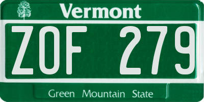 VT license plate ZOF279
