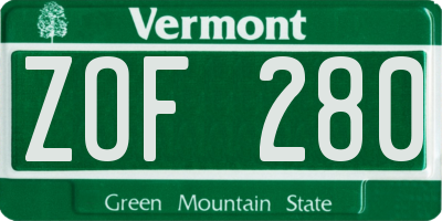 VT license plate ZOF280