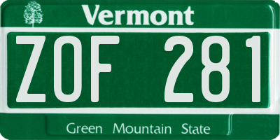 VT license plate ZOF281