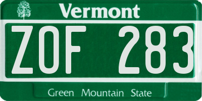 VT license plate ZOF283