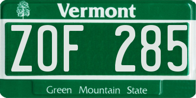 VT license plate ZOF285