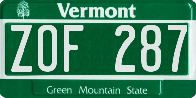 VT license plate ZOF287