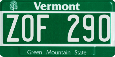 VT license plate ZOF290