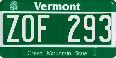 VT license plate ZOF293