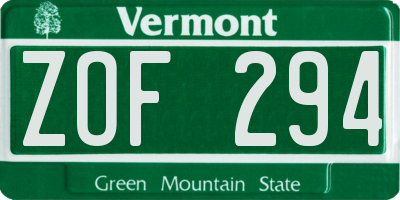 VT license plate ZOF294