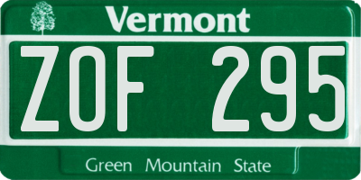 VT license plate ZOF295