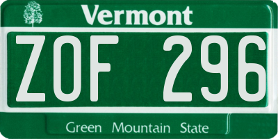 VT license plate ZOF296