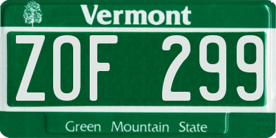 VT license plate ZOF299
