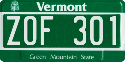 VT license plate ZOF301
