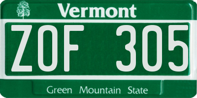 VT license plate ZOF305