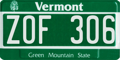 VT license plate ZOF306