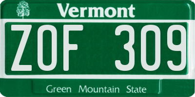 VT license plate ZOF309
