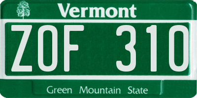 VT license plate ZOF310