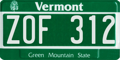 VT license plate ZOF312