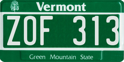 VT license plate ZOF313