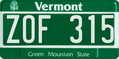 VT license plate ZOF315