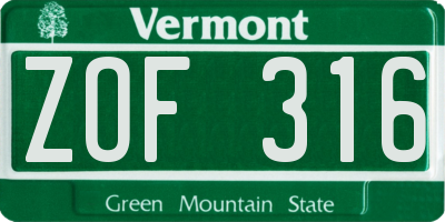 VT license plate ZOF316