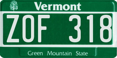 VT license plate ZOF318