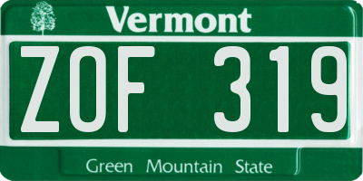 VT license plate ZOF319